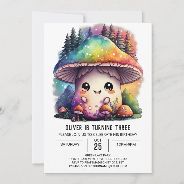Fungi Friends Mushroom Birthday Invitation (Front)