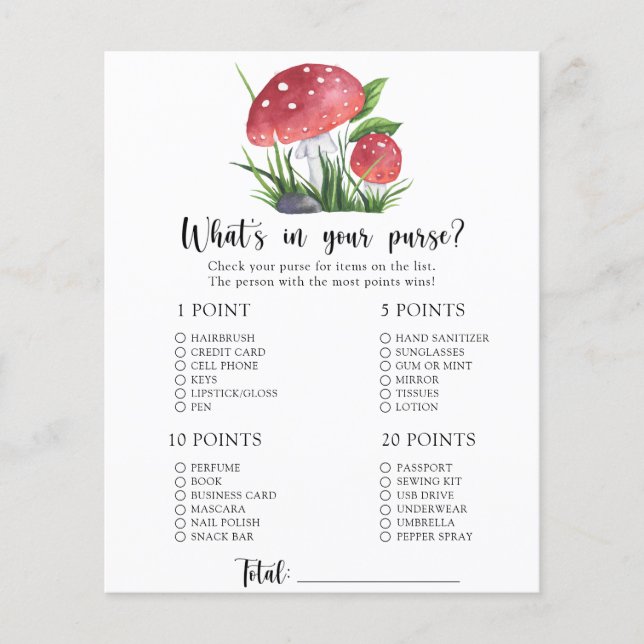 Fungi Whats in your purse baby shower game (Front)