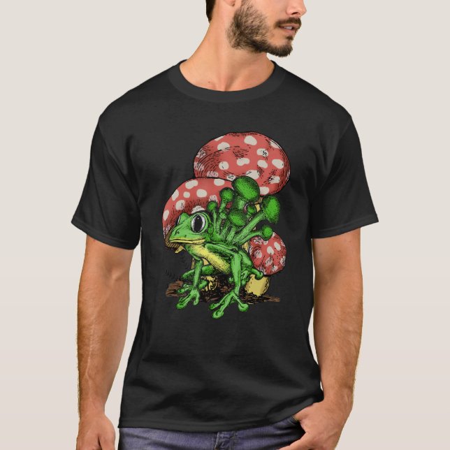 Fungus Magic Psilocybin Mushrooms Frog Graphic T-Shirt (Front)