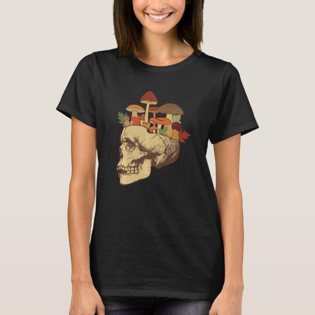 Fungus Magic Psilocybin Mushrooms Skull Face Hippi T-Shirt (Front)