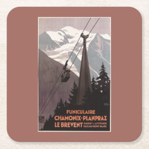 Funiculaire Le Brevent Cable Car Poster Square Paper Coaster