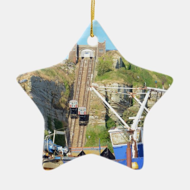 Funicular Railway Hastings Ceramic Tree Decoration (Front)
