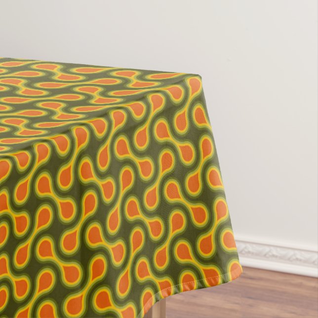 Funky 1970s Metaball Graphic Circle Barbell Green Tablecloth (In Situ)