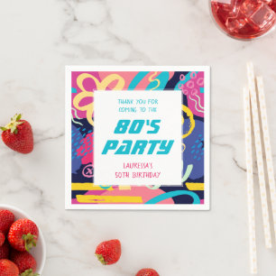 Funky 1980s Theme Colourful Retro Birthday Napkin