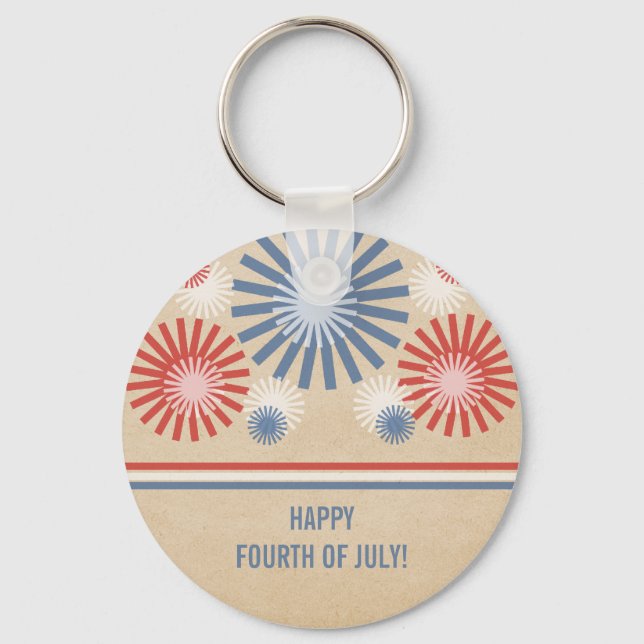 Funky 4th of July Fireworks & Stripes Keychain (Front)