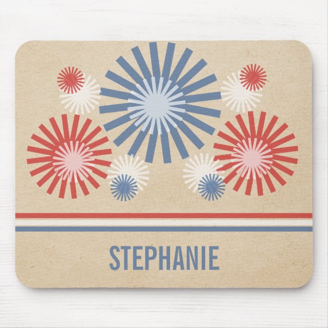 Funky 4th of July Fireworks & Stripes Mousepad (Front)