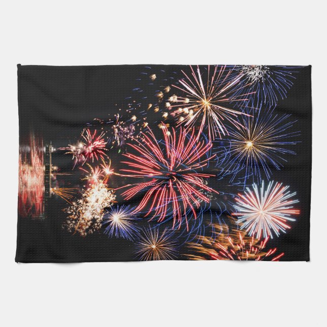 Funky 4th of July Fireworks Tea Towel (Horizontal)