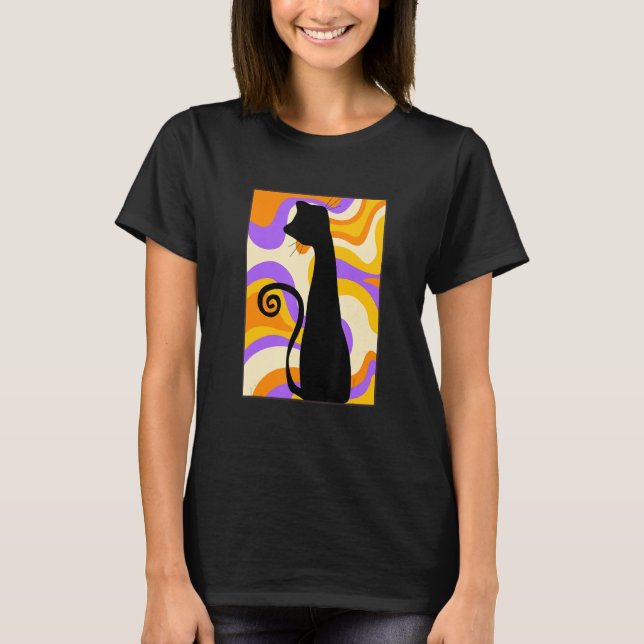 Funky 60's Style Black Cat Colourful Background Ab T-Shirt (Front)