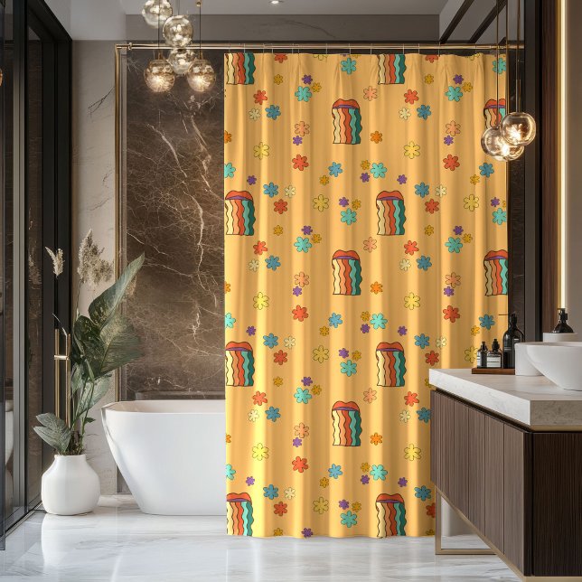 Funky 70s Curtain Colourful Pastel Bathroom Art (Funky 70s Curtain Colorful Pastel Bathroom Art)