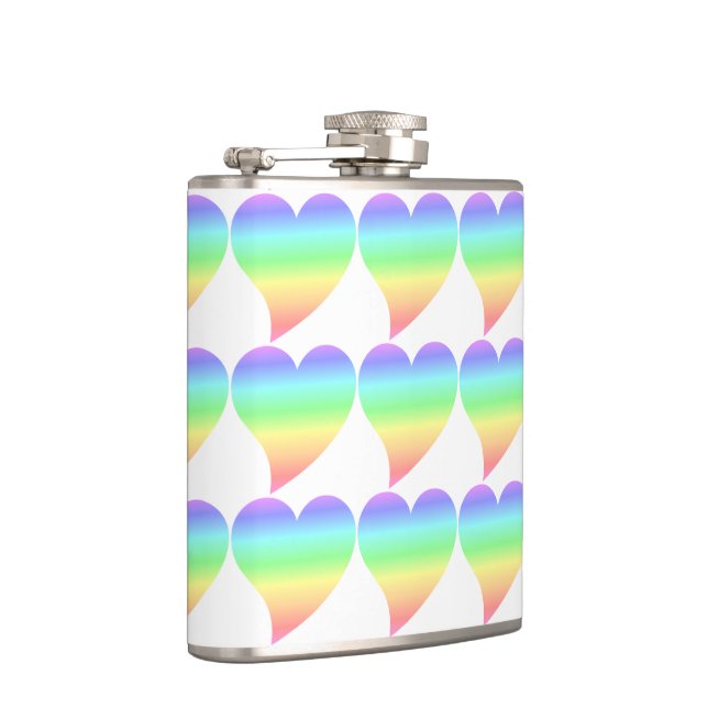 Funky 70s Retro Pastel | Rainbow Hearts Pattern Hip Flask (Right)