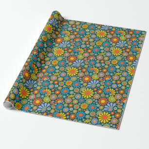 Funky 70s Style Flowers Wrapping Paper
