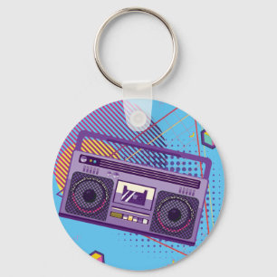 Funky 80s portable radio cassette player, boombox key ring