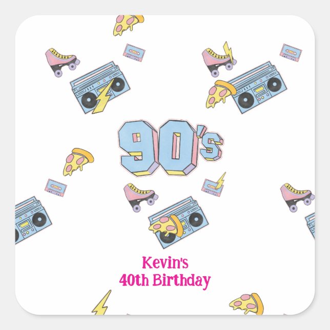 Funky 90's Theme Birthday Sticker (Front)