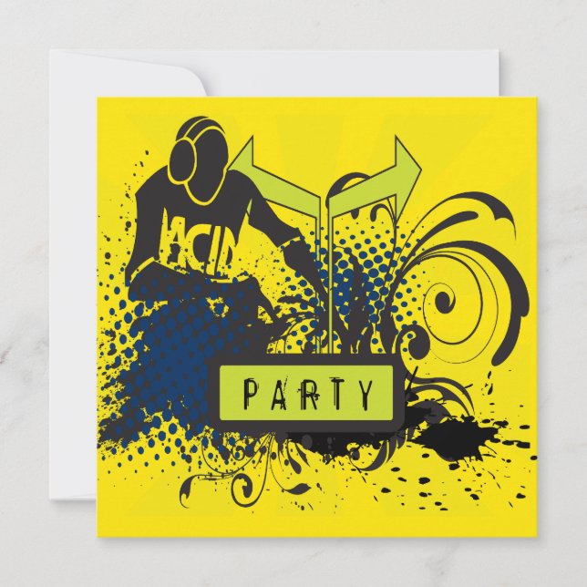 Funky Abstract Acid House DJ Party Invitation (Front)