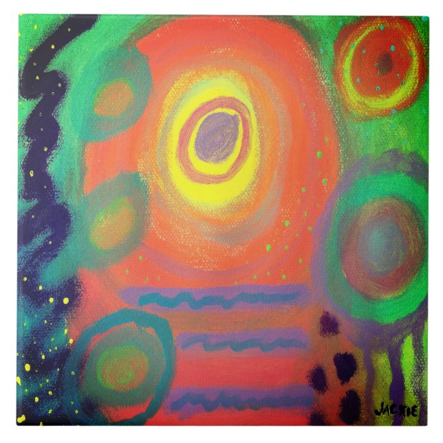 Funky Abstract Acrylic Painting Ceramic Tile (Front)
