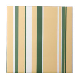 Funky Abstract Art Beige White Green Lines Stripes Ceramic Tile