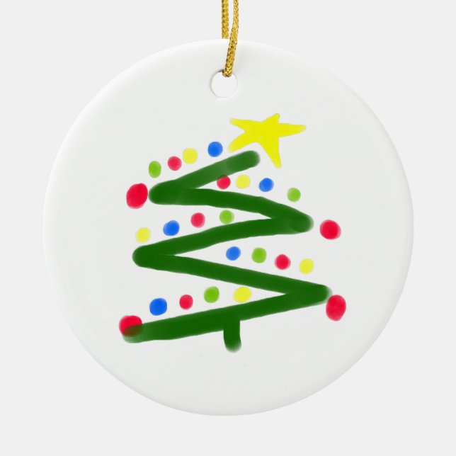 Funky Abstract Art Christmas Tree Ceramic Ornament (Front)