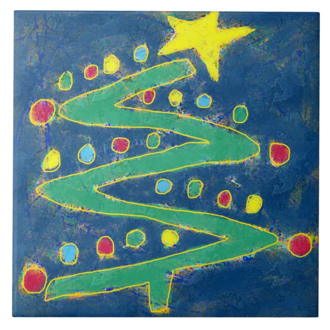 Funky Abstract Art Christmas Tree Ceramic Tile (Front)