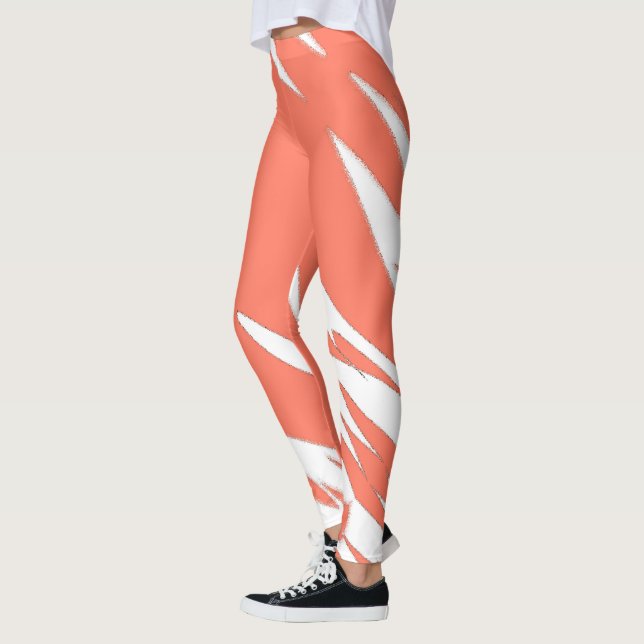 Funky Abstract Art Coral White Leggings (Left)