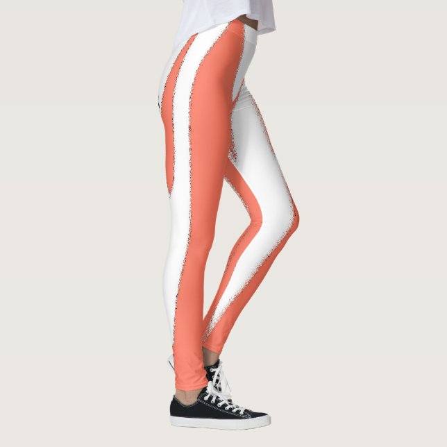 Funky Abstract Art Coral White Leggings (Right)
