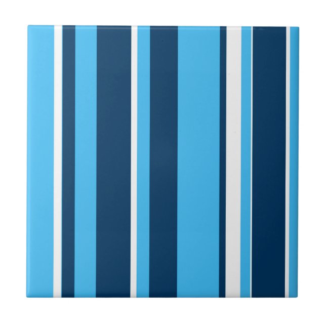 Funky Abstract Art Light Dark Blue White Ceramic Tile (Front)