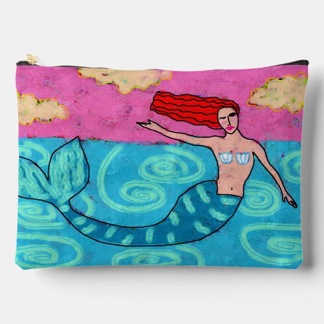 Funky Abstract Art Mermaid Accessory Pouch (Front)