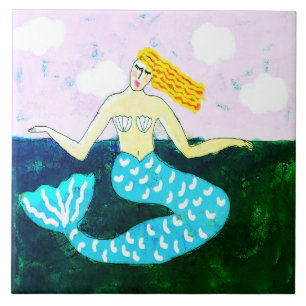 Funky Abstract Art Mermaid Tile