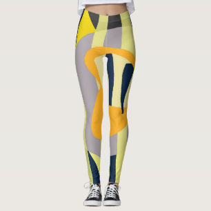 Funky Abstract Art Pale Pastel Charcoal Yellow Leggings