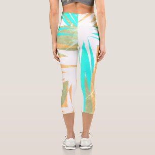 Funky Abstract Art Pastel Turquoise White Capri Leggings