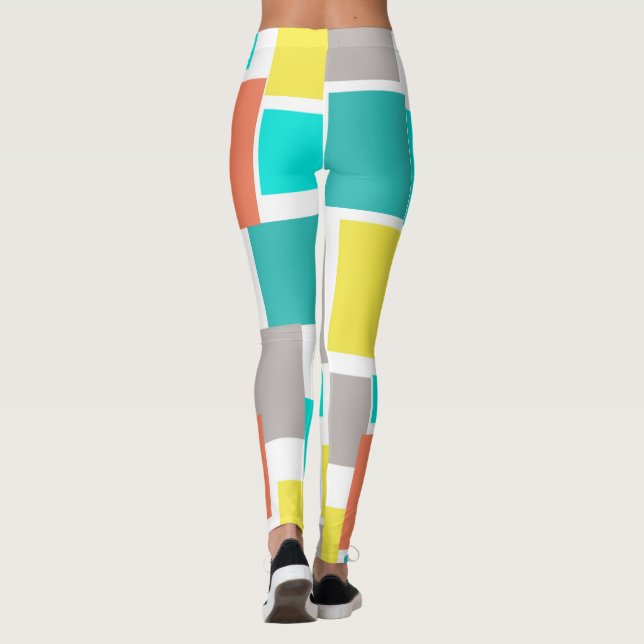 Funky Abstract Art Pastel Turquoise Yellow Leggings (Back)