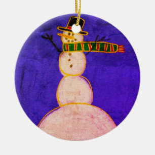 Funky Abstract Art Snowman Ceramic Ornament