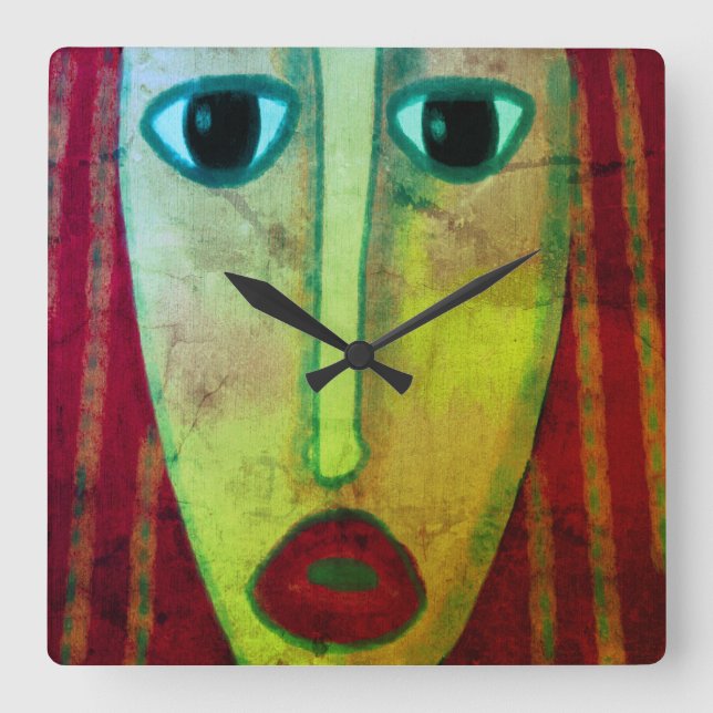 Funky Abstract Art Square Wall Clock (Front)