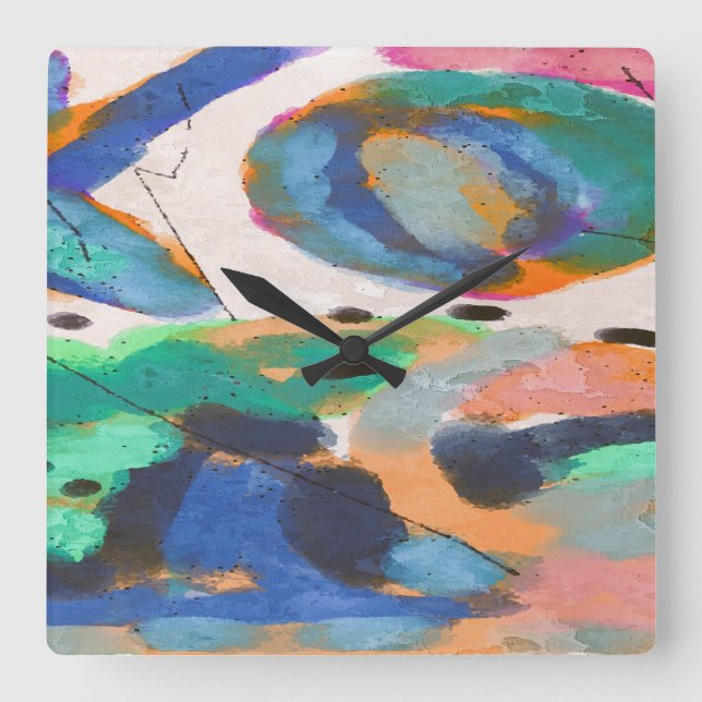 Funky Abstract Art Square Wall Clock (Front)