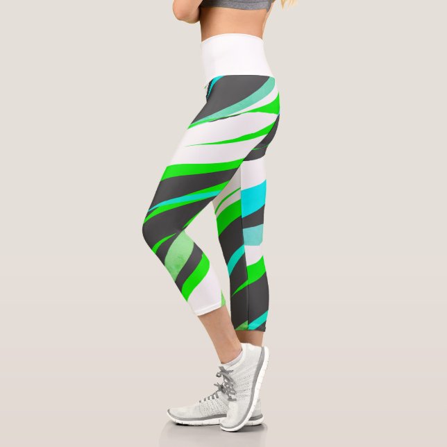 Funky Abstract Art Turquoise Blue Green Leggings (Left)