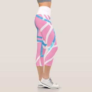 Funky Abstract Art Turquoise Blue Pink Leggings
