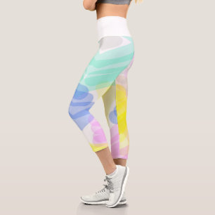 Funky Abstract Art Turquoise Pink Pastel Theme Capri Leggings
