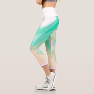 Funky Abstract Art Turquoise Pink Pastel Theme Capri Leggings