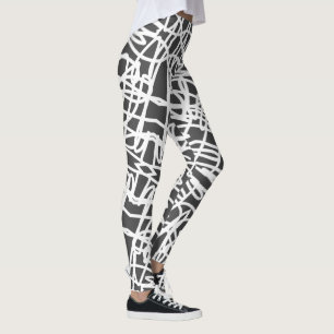 Funky Abstract Art White Grey Leggings
