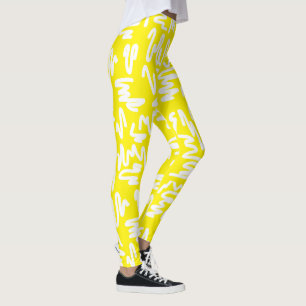 Funky Abstract Art White Yellow Sunny Leggings