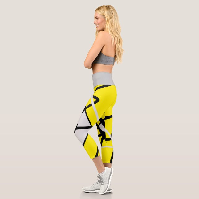 Funky Abstract Art Yellow Black Grey Leggings (Left)