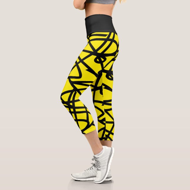 Funky Abstract Art Yellow Black Leggings (Left)