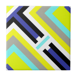 Funky Abstract Art Yellow Blue Pastel Theme Ceramic Tile