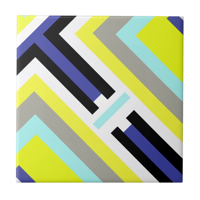 Funky Abstract Art Yellow Blue Pastel Theme Ceramic Tile (Front)