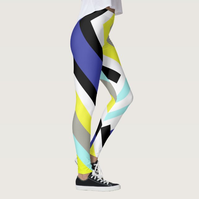 Funky Abstract Art Yellow Blue Pastel Theme Leggings (Right)