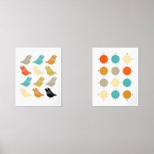 Funky Abstract Birds and Grid Mid Century Modern