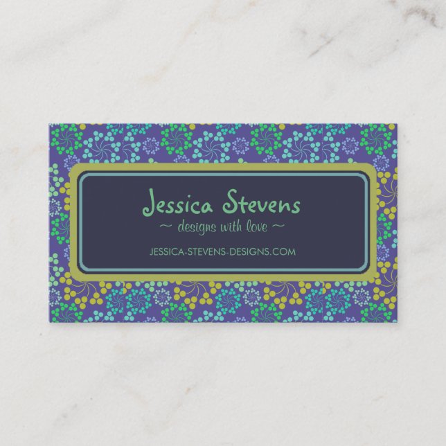 Funky Abstract Blue Floral Pattern Custom Business Card (Front)