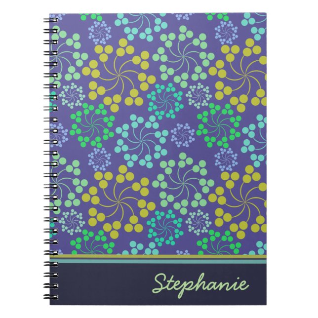 Funky Abstract Blue Floral Pattern Personalised Notebook (Front)