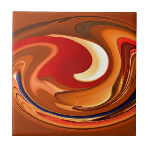Funky Abstract Burnt Orange and Red Design Tile