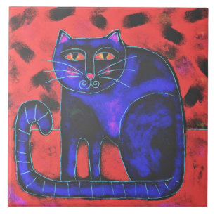 Funky Abstract Cat Painting Ceramic Tile