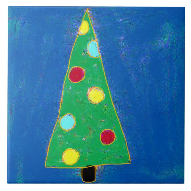 Funky Abstract Christmas Tree Ceramic Tile (Front)